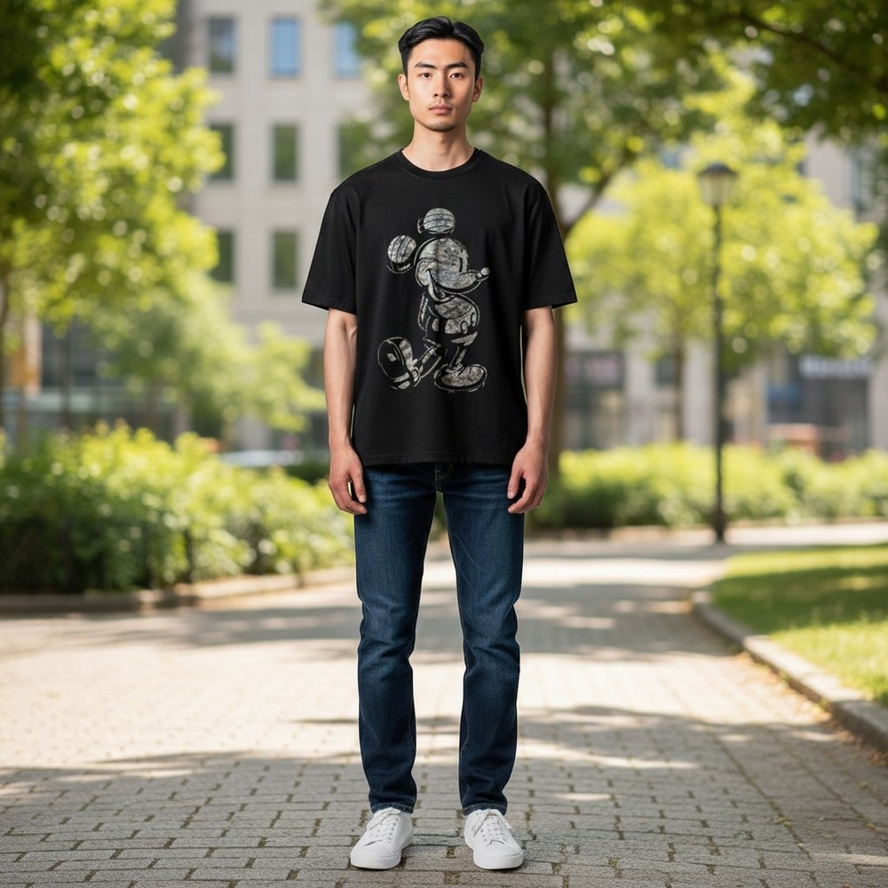 Disney‎ Mickey Mouse Graphic T-Shirt XL Black Good Sketch Design Cotton Tee